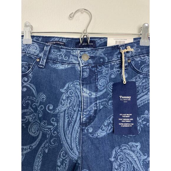 Charter Club Straight Leg Jeans 14W Plus Blue Paisley Print Lexington Stretchy - Picture 6 of 11